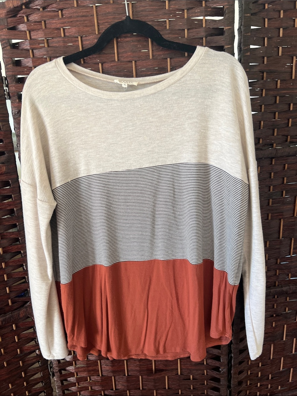Roolee Cream, Black Stripe & Rust Colorblock Long Sleeve Top